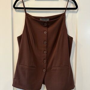 Anthropologie cotton button up vest tank chocolate brown size m